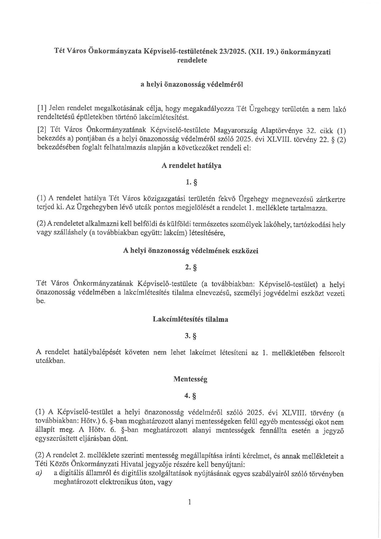 helyi önazonosság védelméről 1